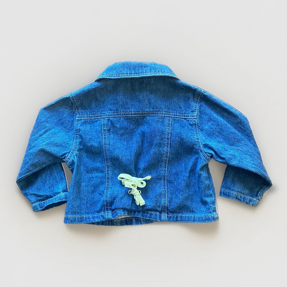 Vintage 90s JitterBugs! Denim Jacket Embroidered Flowers & Pink Gingham Trim 2T - Picture 3 of 4
